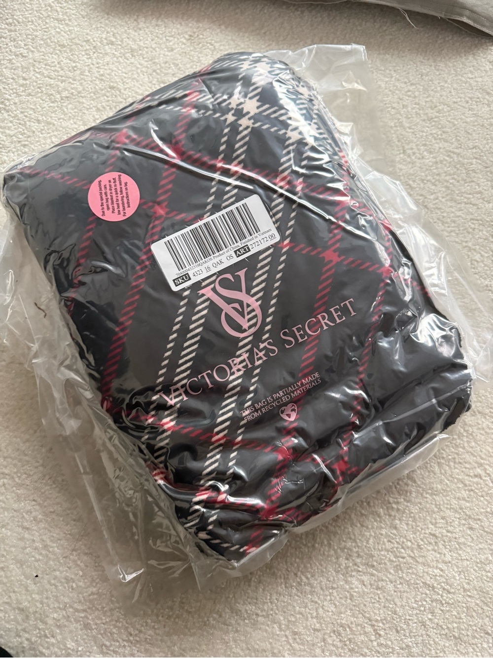 Victoria's Secret Black Plaid Toiletry Pouch with Pink Accents